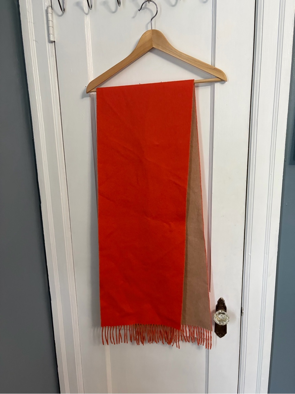 Saks Fifth Avenue Orange and Tan Fringed Scarf made of 90% wool and 10% cashmere